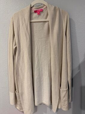 Lilly Pulitzer Open-Front Cream Cardigan Sweater - Pink Tag